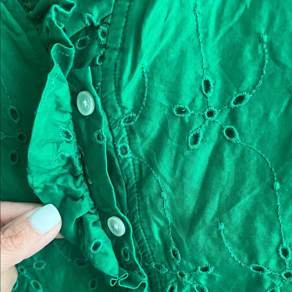 J. Crew Vibrant Green Eyelet Blouse - Picture 3 of 4